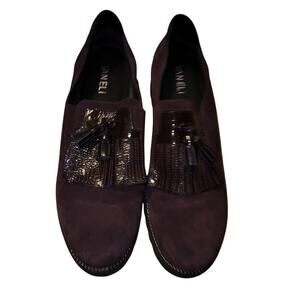 Vaneli Zoelie Burgandy Suede Round Toe Tasseled Slip On Loafers Shoes 8.5